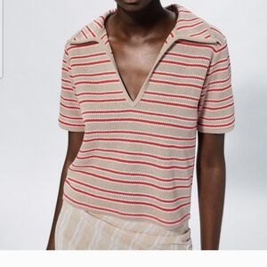 Zara Red and Cream Striped Crop Top